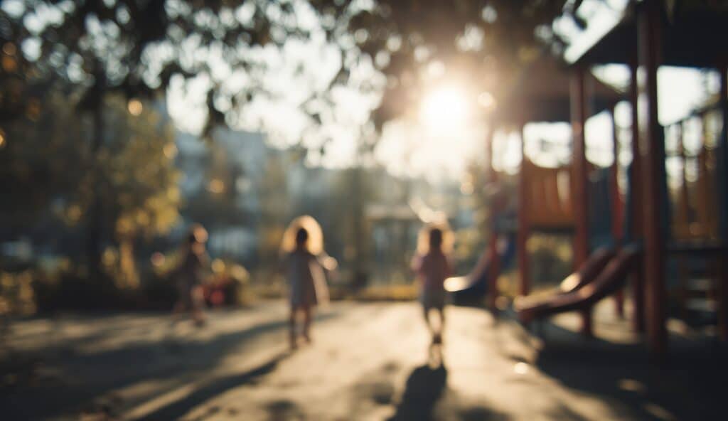 Blurred,Image,Of,Children,Playing,At,A,Playground,During,Sunset.